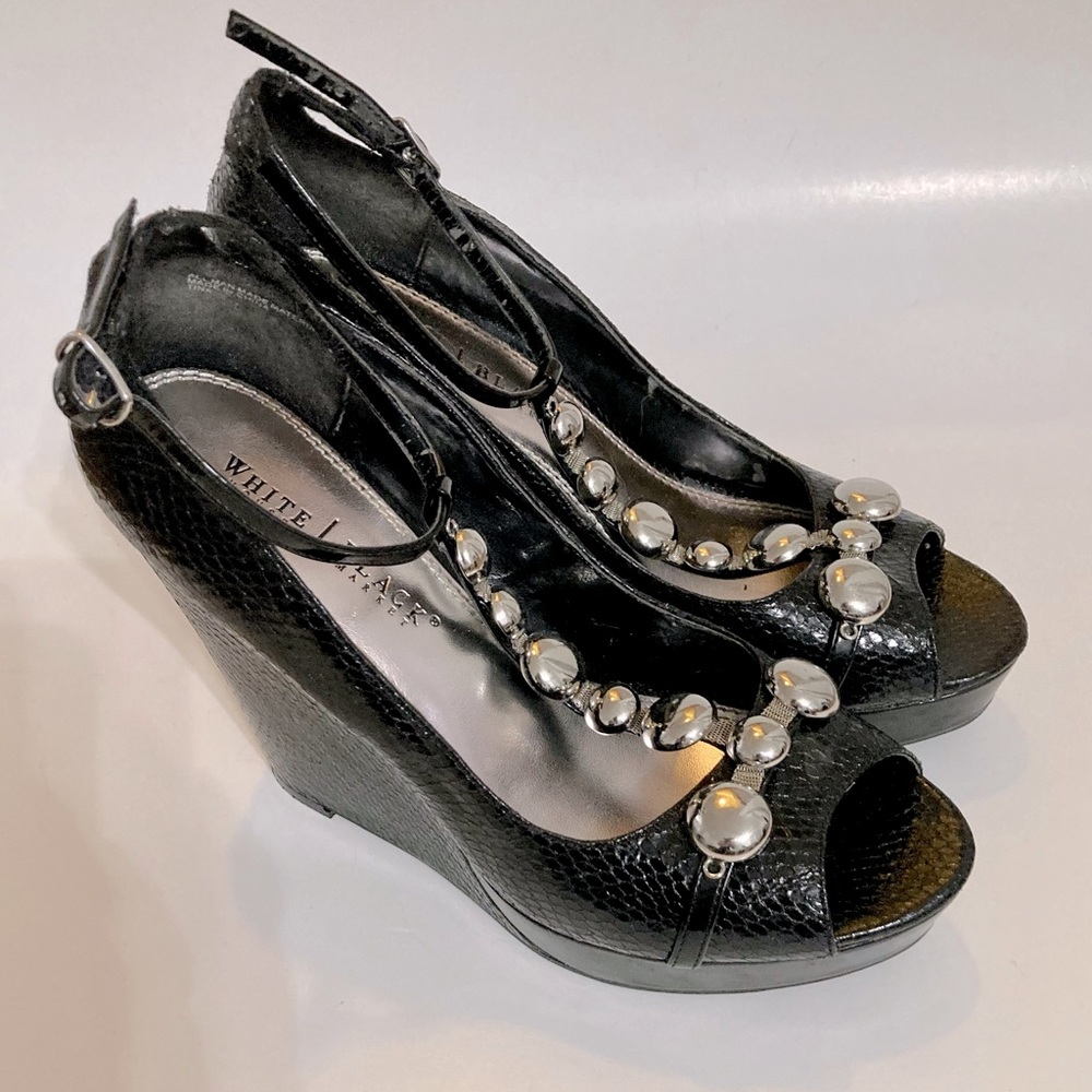White House Black Market - Faux Snakeskin Wedge Sandals Size 8M